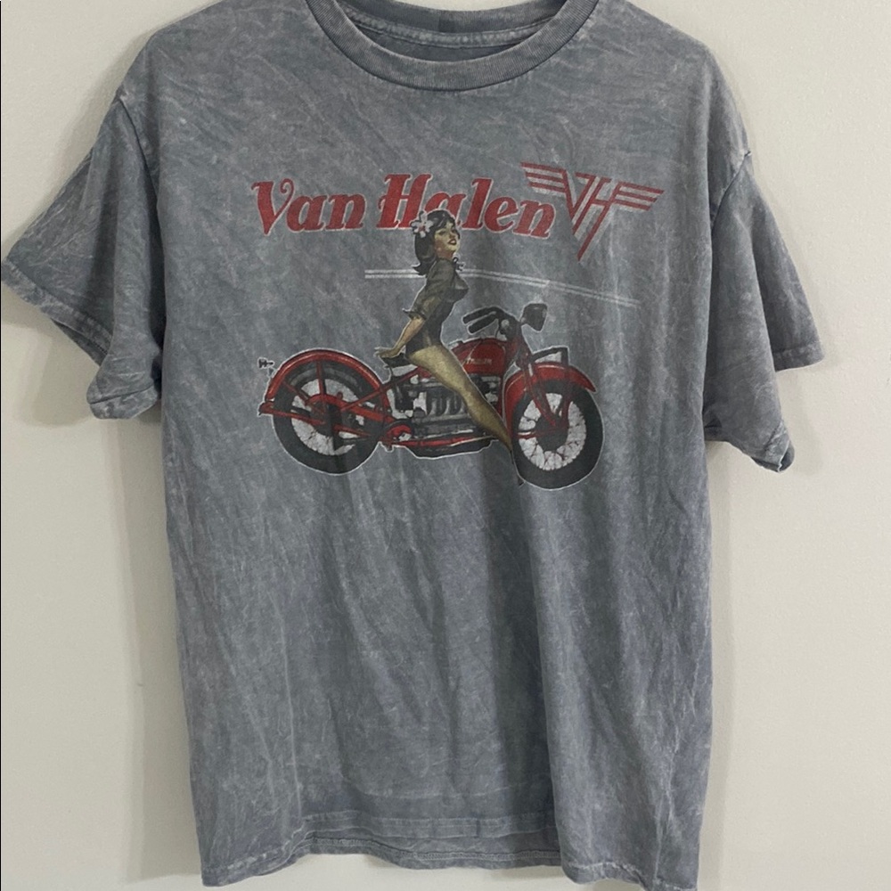 Van Halen Gray Short Sleeve Tee with Vintage Motorcycle Graphic